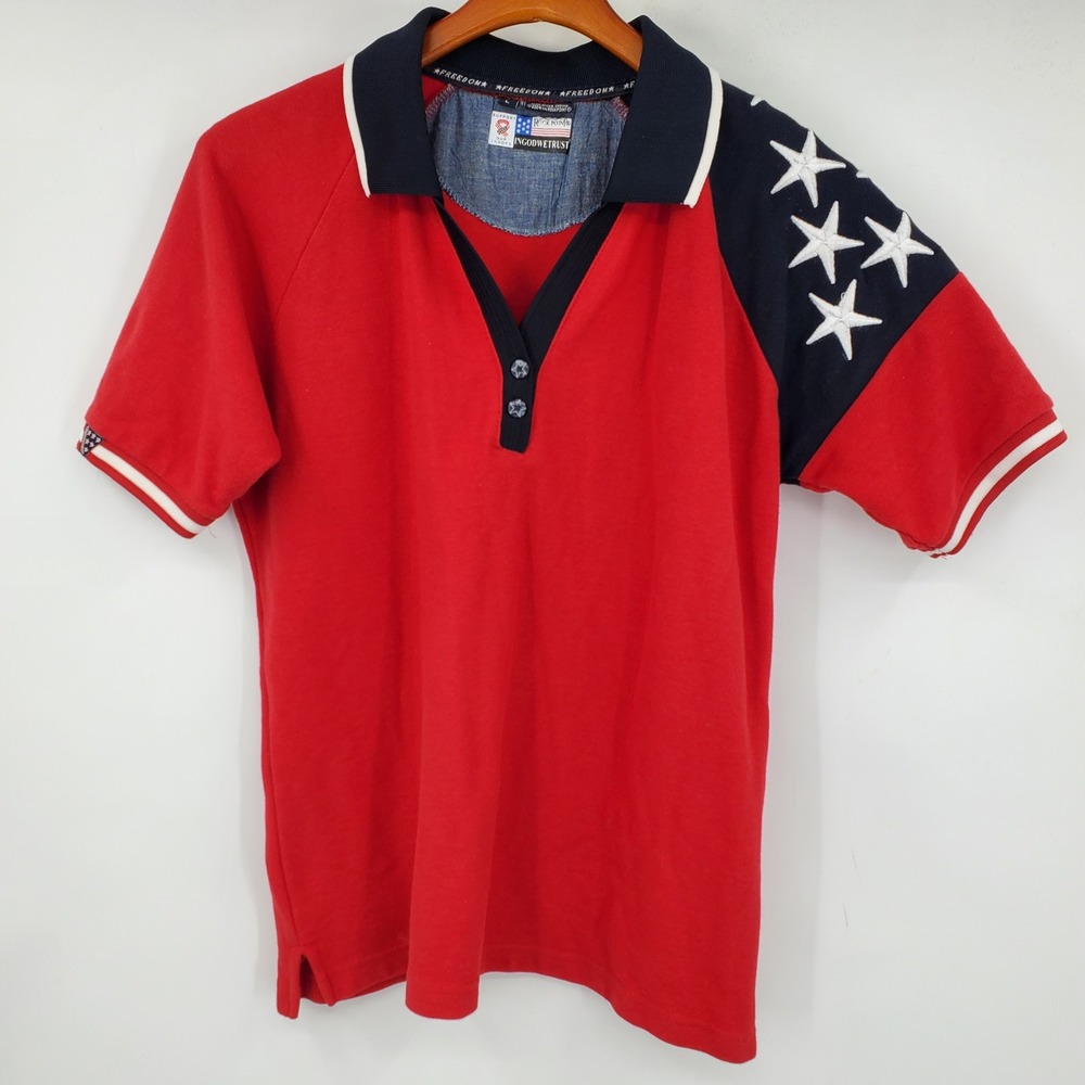Rock Point Freedom Ladies Patriotic Polo Shirt Red Navy Stars USA Flag Large